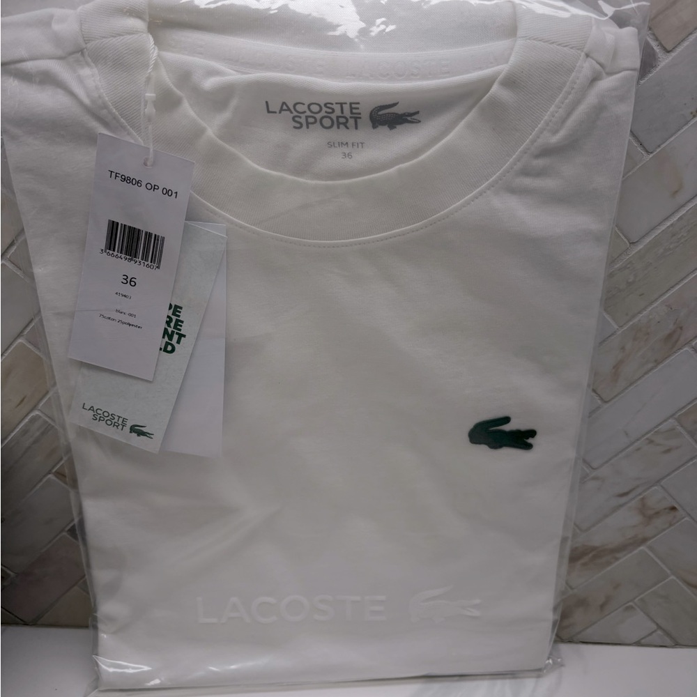 Lacoste Sport White Tee with Green Crocodile